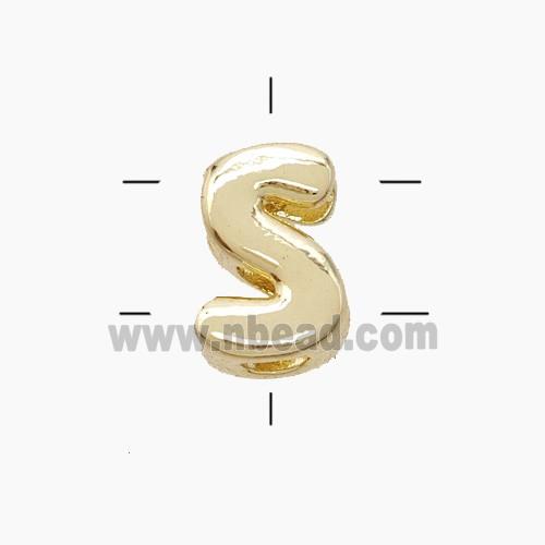 Copper Letter-S Beads 2holes Gold Plated