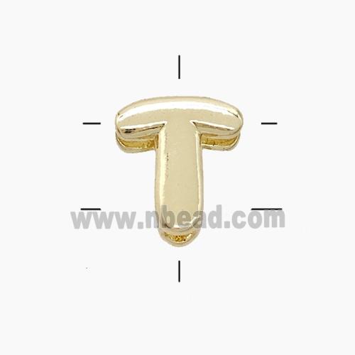 Copper Letter-T Beads 2holes Gold Plated