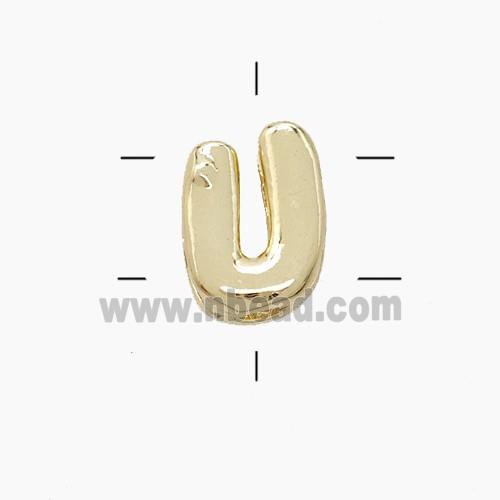 Copper Letter-U Beads 2holes Gold Plated