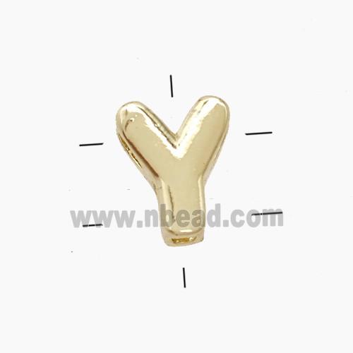 Copper Letter-Y Beads 2holes Gold Plated