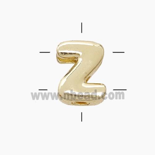 Copper Letter-Z Beads 2holes Gold Plated