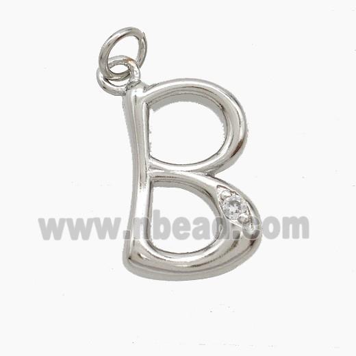 Copper Letter-B Pendant Pave Zirconia Platinum Plated