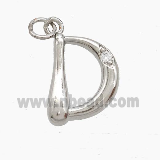 Copper Letter-D Pendant Pave Zirconia Platinum Plated