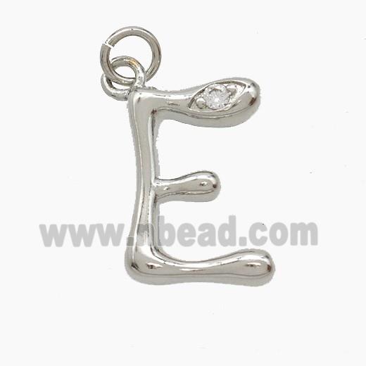 Copper Letter-E Pendant Pave Zirconia Platinum Plated