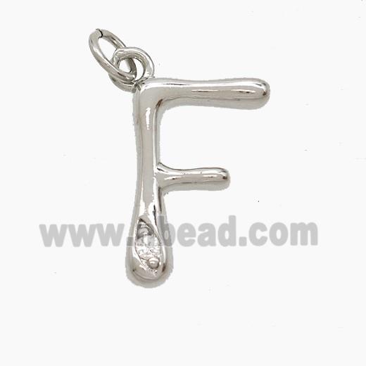 Copper Letter-F Pendant Pave Zirconia Platinum Plated