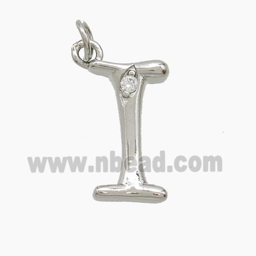 Copper Letter-I Pendant Pave Zirconia Platinum Plated