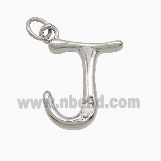 Copper Letter-J Pendant Pave Zirconia Platinum Plated