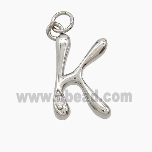 Copper Letter-K Pendant Pave Zirconia Platinum Plated