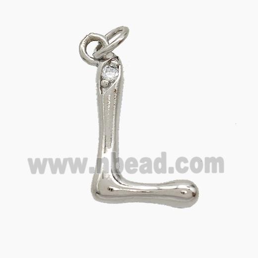 Copper Letter-L Pendant Pave Zirconia Platinum Plated