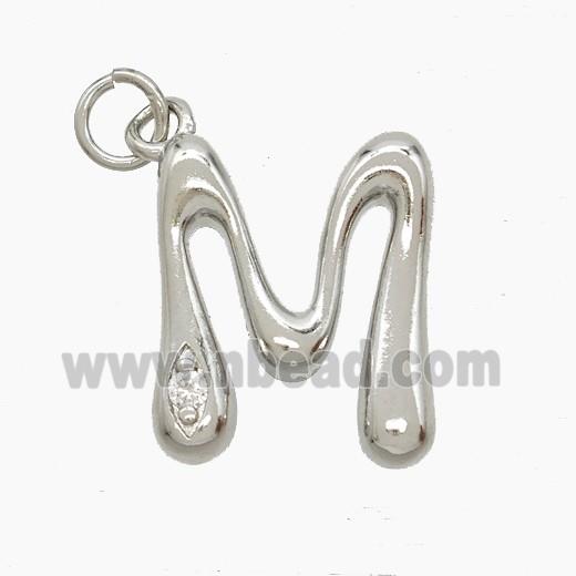 Copper Letter-M Pendant Pave Zirconia Platinum Plated
