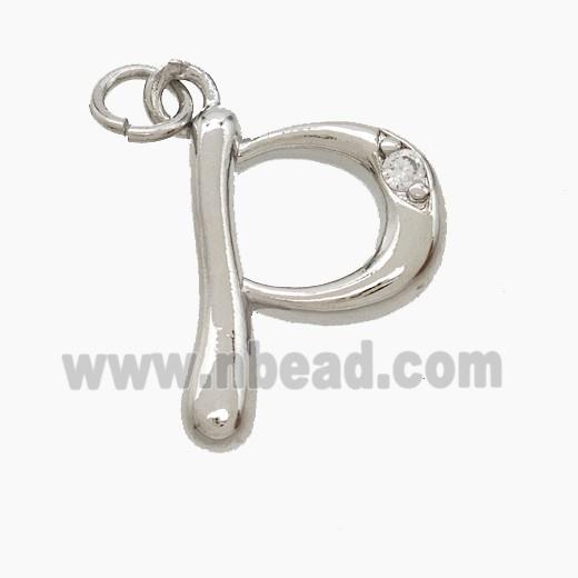 Copper Letter-P Pendant Pave Zirconia Platinum Plated