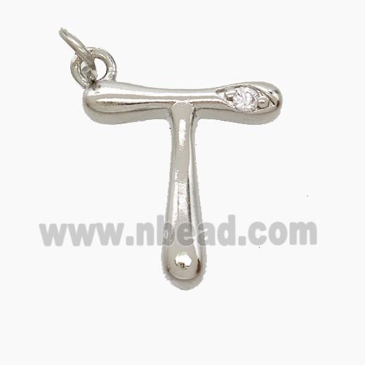 Copper Letter-T Pendant Pave Zirconia Platinum Plated