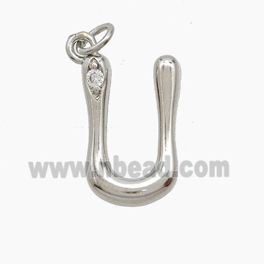 Copper Letter-U Pendant Pave Zirconia Platinum Plated