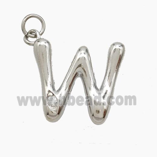 Copper Letter-W Pendant Pave Zirconia Platinum Plated