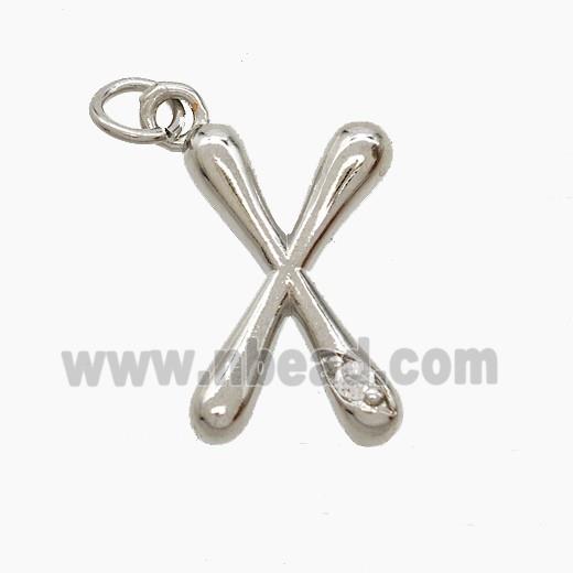 Copper Letter-X Pendant Pave Zirconia Platinum Plated
