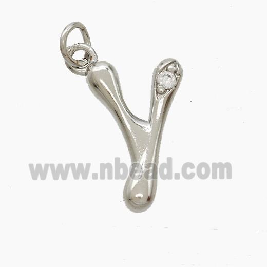 Copper Letter-Y Pendant Pave Zirconia Platinum Plated