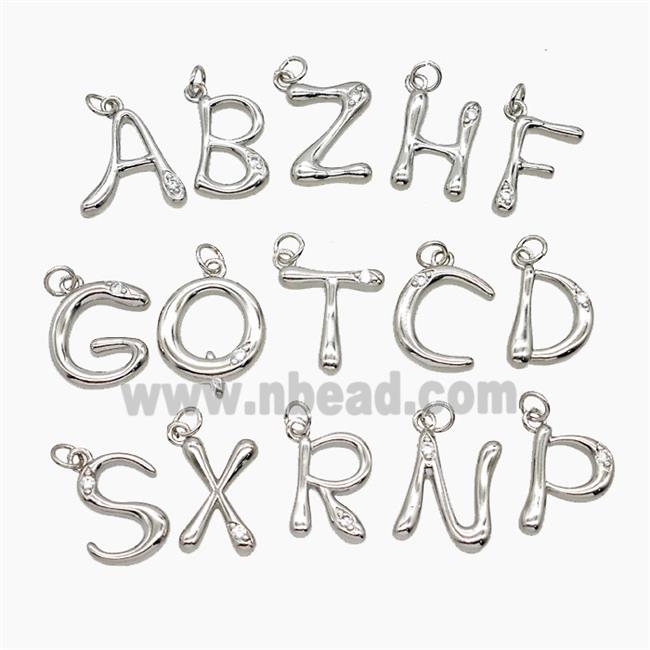 Copper Letters Pendant Pave Zirconia Platinum Plated Mix Alphabets