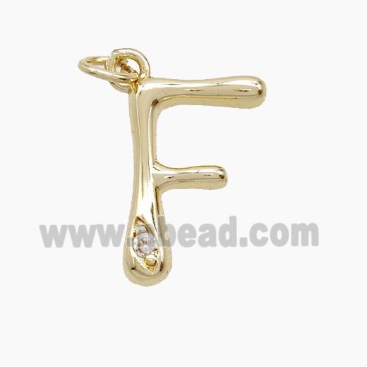 Copper Letter-F Pendant Pave Zirconia Gold Plated
