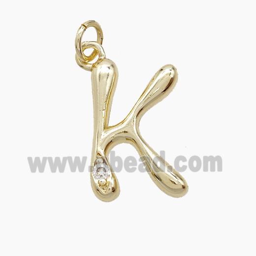 Copper Letter-K Pendant Pave Zirconia Gold Plated