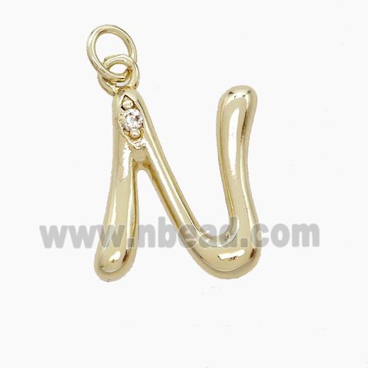 Copper Letter-N Pendant Pave Zirconia Gold Plated