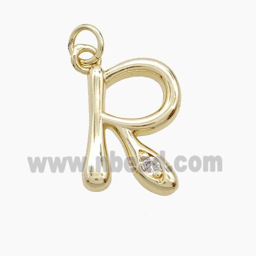 Copper Letter-R Pendant Pave Zirconia Gold Plated