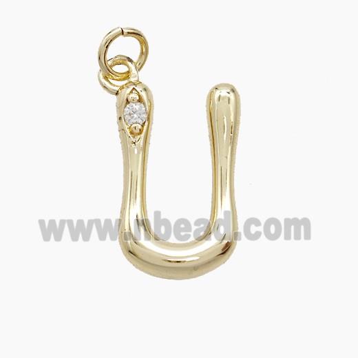 Copper Letter-U Pendant Pave Zirconia Gold Plated