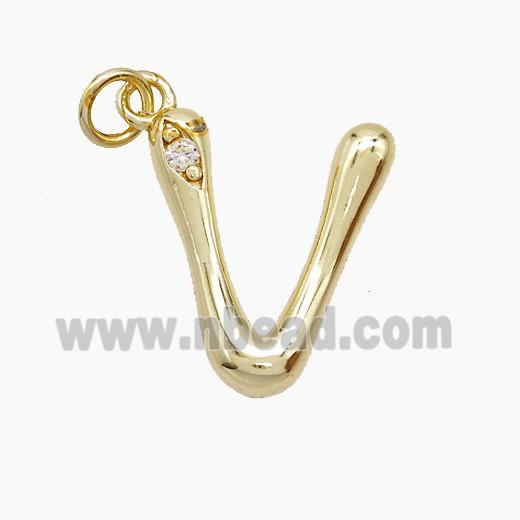 Copper Letter-V Pendant Pave Zirconia Gold Plated