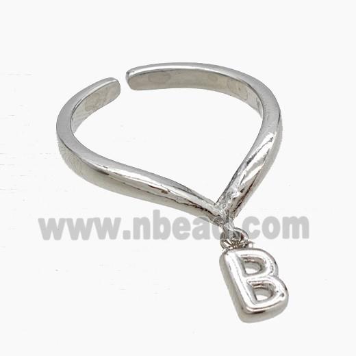 Copper Ring With Letter-B Platinum Plated