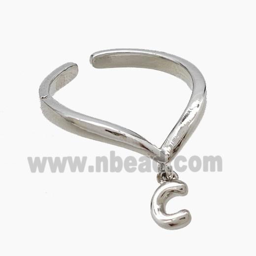 Copper Ring With Letter-C Platinum Plated