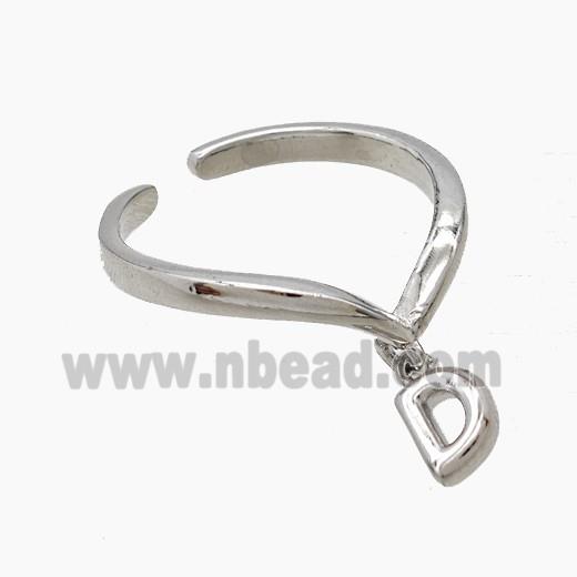 Copper Ring With Letter-D Platinum Plated