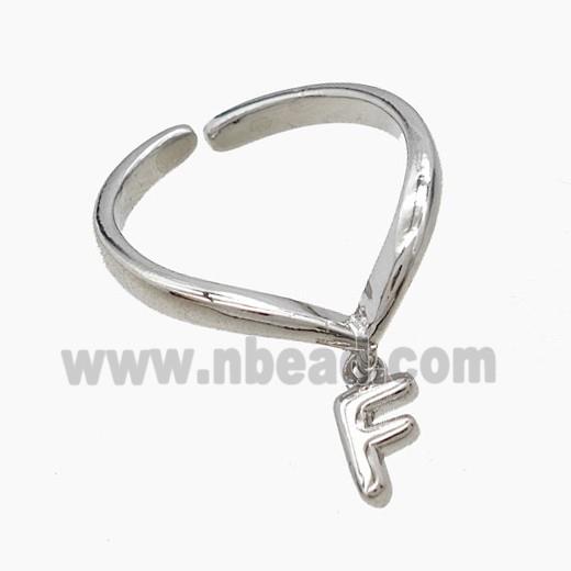 Copper Ring With Letter-F Platinum Plated