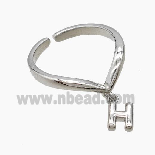 Copper Ring With Letter-H Platinum Plated