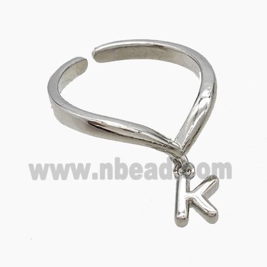 Copper Ring With Letter-K Platinum Plated
