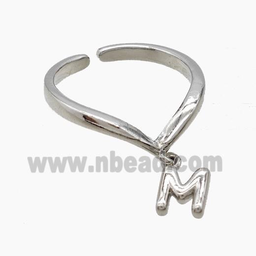 Copper Ring With Letter-M Platinum Plated