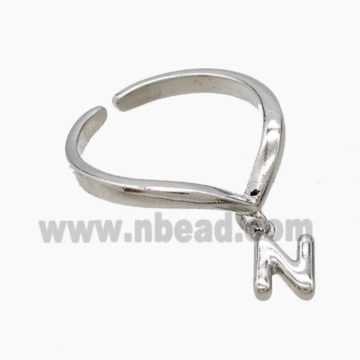 Copper Ring With Letter-N Platinum Plated