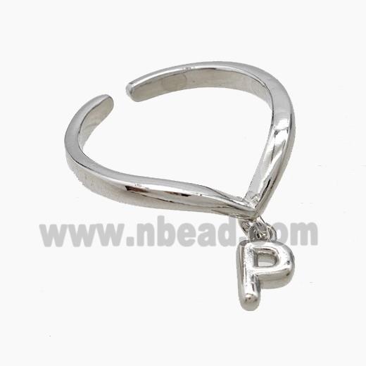 Copper Ring With Letter-P Platinum Plated