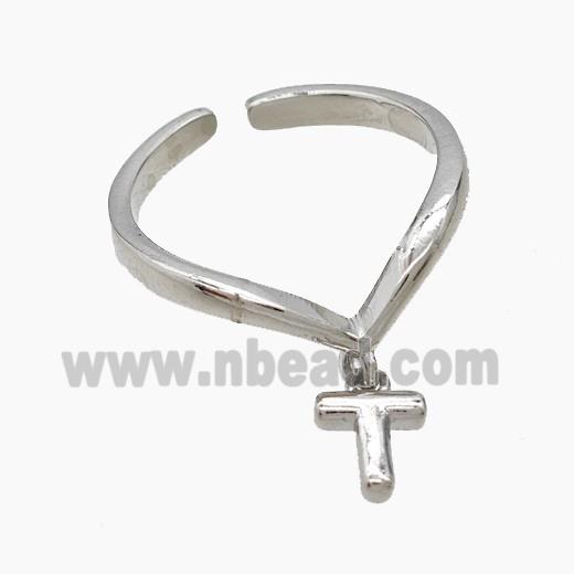 Copper Ring With Letter-T Platinum Plated