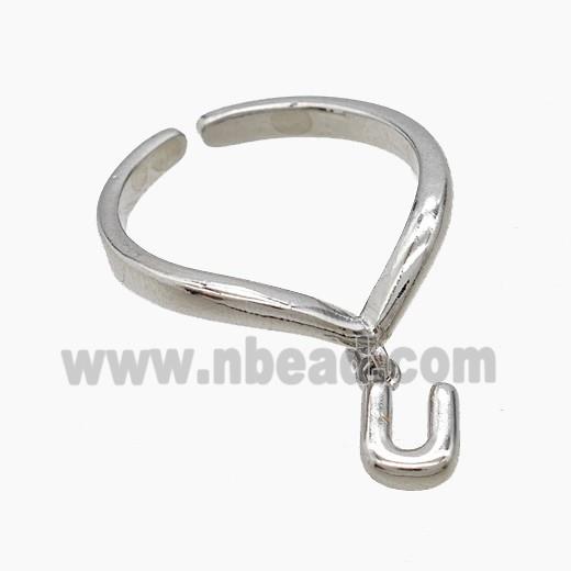 Copper Ring With Letter-U Platinum Plated