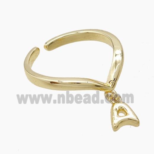 Copper Ring With Letter-A Gold Plated