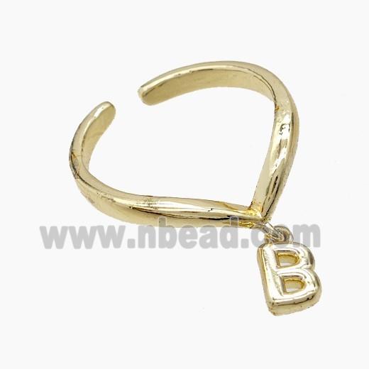 Copper Ring With Letter-B Gold Plated