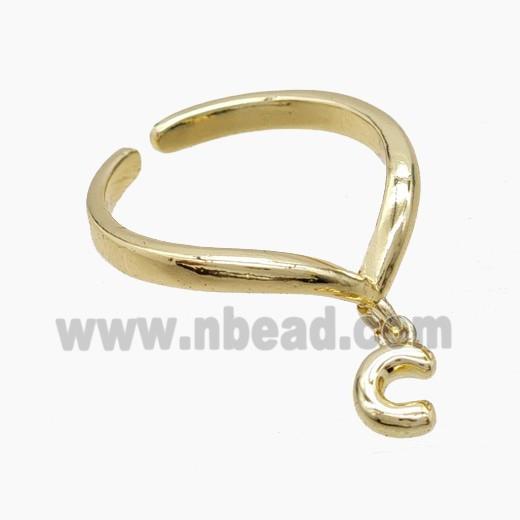 Copper Ring With Letter-C Gold Plated