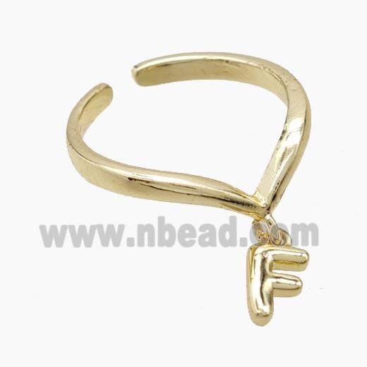 Copper Ring With Letter-F Gold Plated