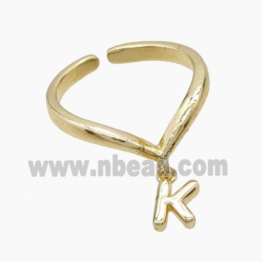 Copper Ring With Letter-K Gold Plated