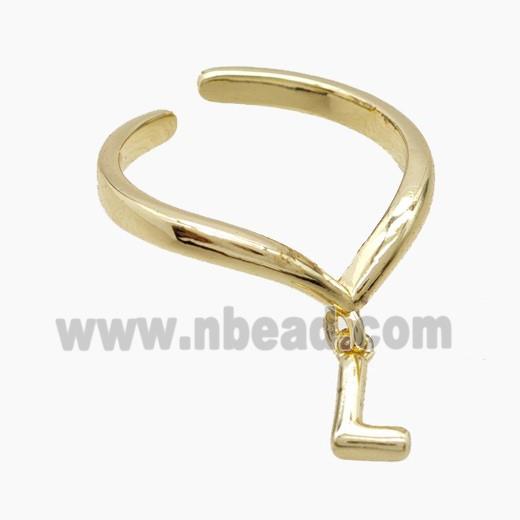 Copper Ring With Letter-L Gold Plated