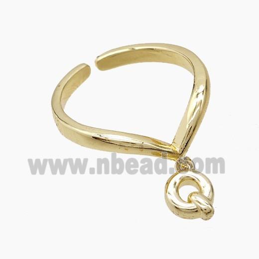 Copper Ring With Letter-Q Gold Plated