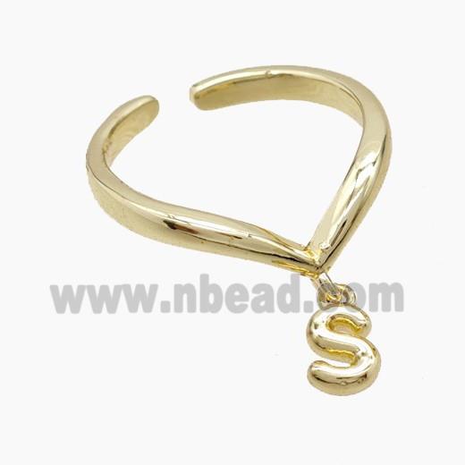 Copper Ring With Letter-S Gold Plated