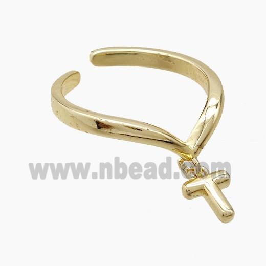 Copper Ring With Letter-T Gold Plated