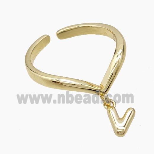 Copper Ring With Letter-V Gold Plated