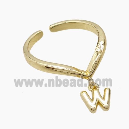 Copper Ring With Letter-W Gold Plated
