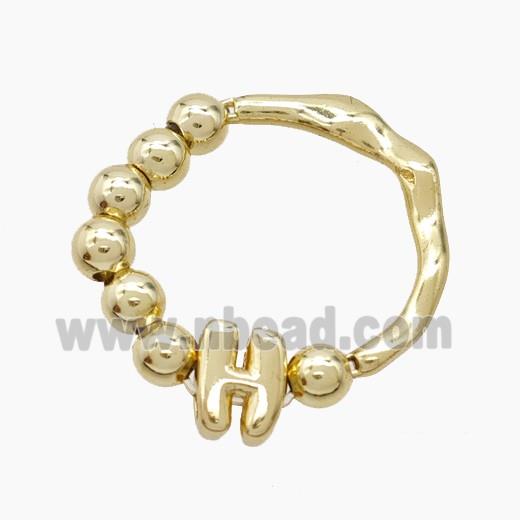 Copper Ring With Letter-H Gold Plated
